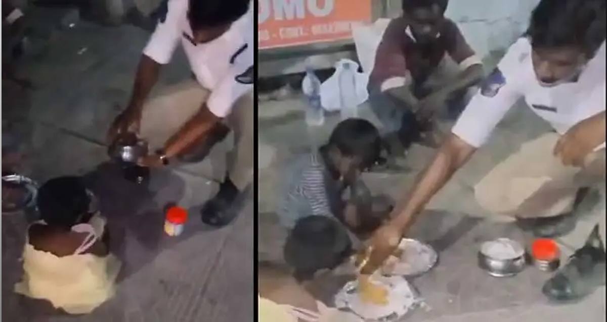 హ్యాట్సాఫ్! చిన్నారుల ఆకలి తీర్చిన పోలీస్ అన్న! వీడియో వైరల్!
