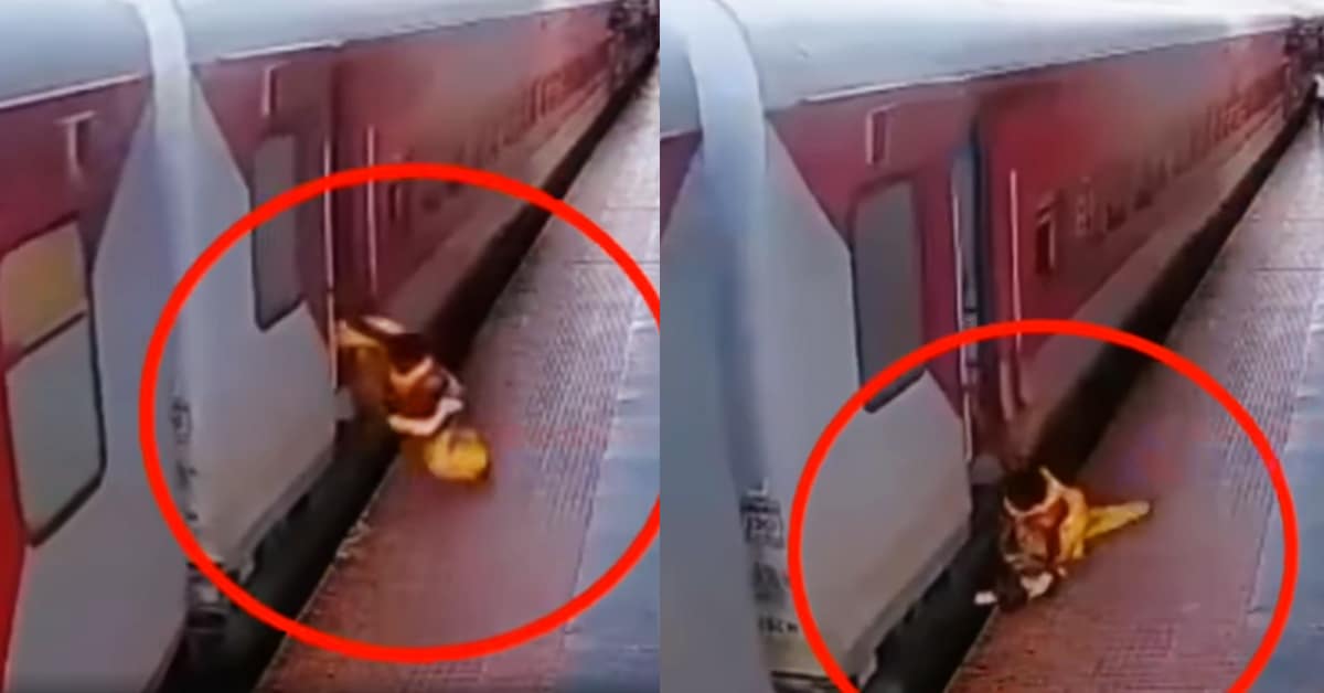 రన్నింగ్ ట్రైన్ నుంచి పట్టాలపై పడ్డ మహిళ, బిడ్డ.. కానీ చివరికి- వీడియో