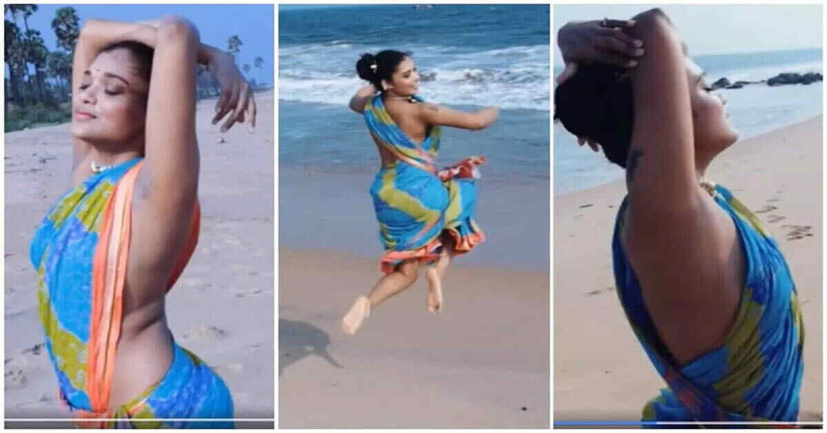 జాకెట్ లేకుండా బీచ్ లో విశాఖ బ్యూటీ డ్యాన్స్- వీడియో
