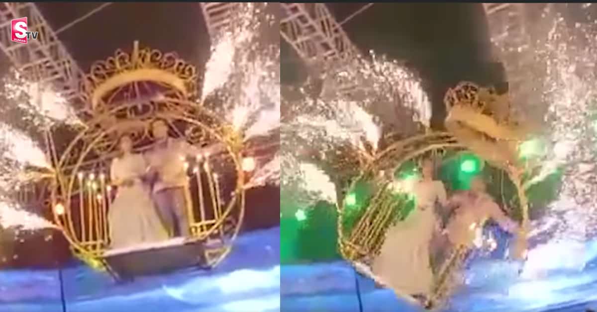 ఘనంగా పెళ్లి వేడుక.. అదుపుతప్పి కిందపడిన పెళ్లి జంట.. వీడియో వైరల్!