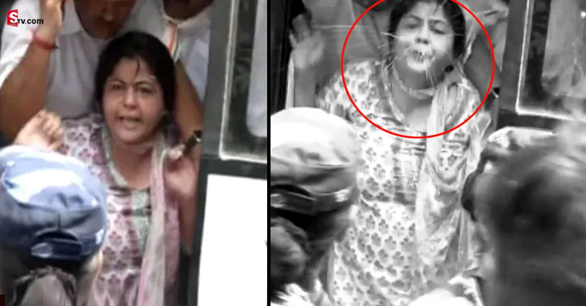పోలీసుపై ఉమ్మేసిన మ‌హిళా కాంగ్రెస్ అధ్య‌క్షురాలు.. వీడియో వైరల్