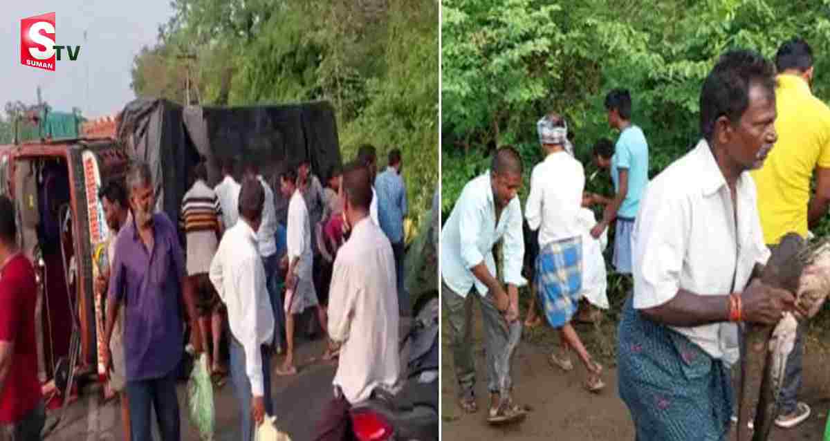రోడ్డుపై చేపల లారీ బోల్తా.. ఎగబడ్డ జనం.. అర్థగంటలో ఖాళీచేశారు..! వీడియో వైరల్