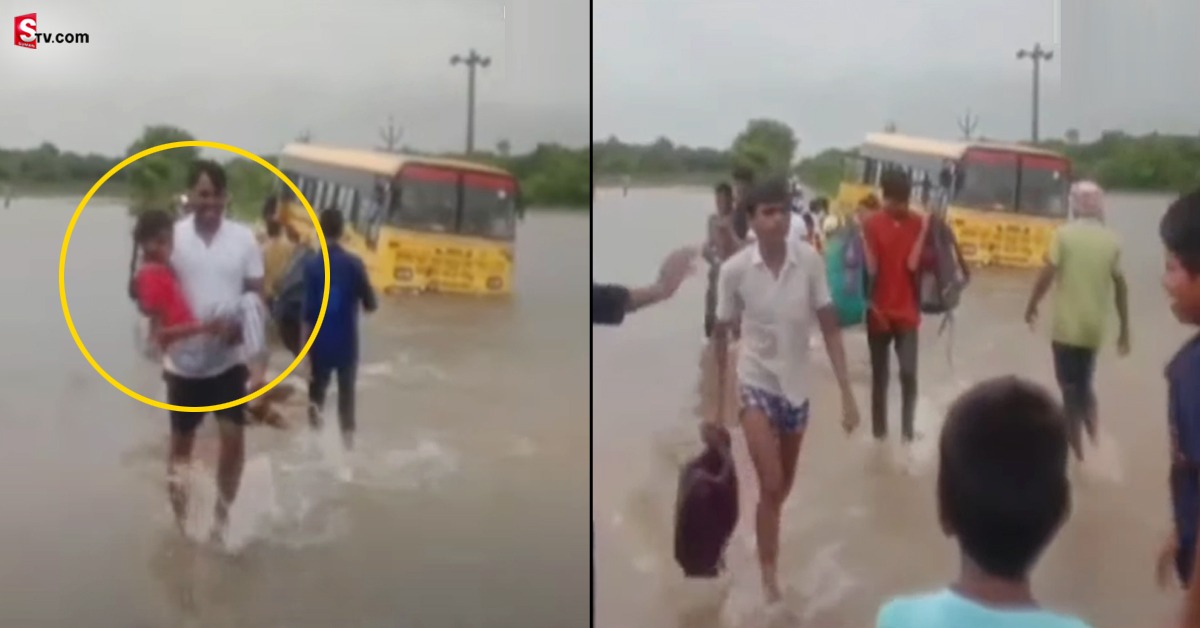 బ్రేకింగ్.. వరదలో చిక్కుకున్న స్కూల్‌ బస్‌!