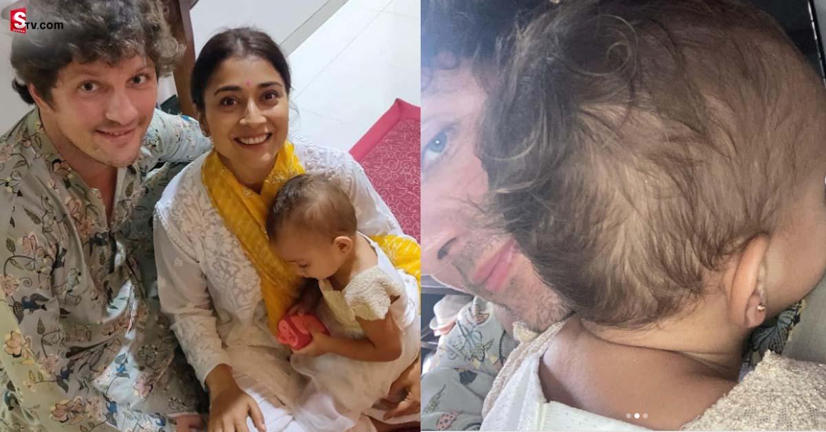 కూతురు రాధకు చెవులు కుట్టించిన శ్రియా దంపతులు..! ఫోటో వైరల్