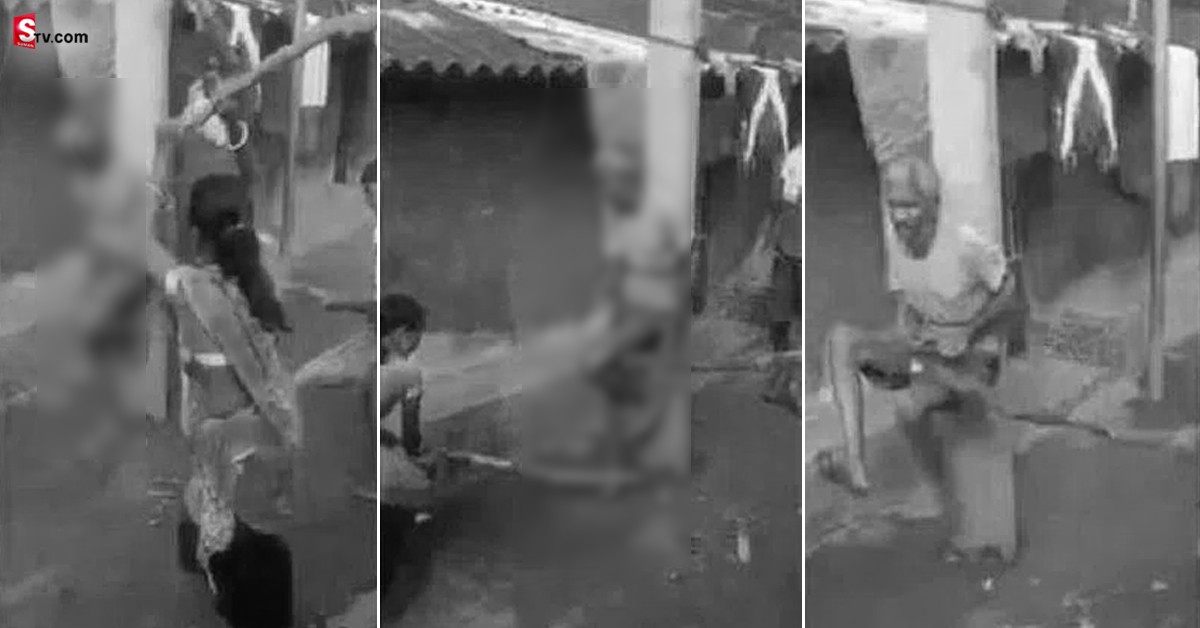 వృద్దుడిపై కుటుంబసభ్యుల దారుణం.. స్థంబానికి కట్టేసి..