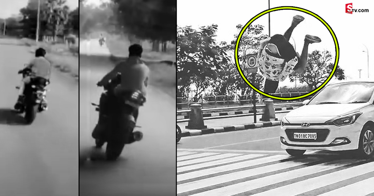 వీడియో: లేడీస్‌ బస్‌ ముందు యువకుల బైక్‌ స్టంట్లు.. ఈ ట్విస్ట్‌ ఊహించలేదు..