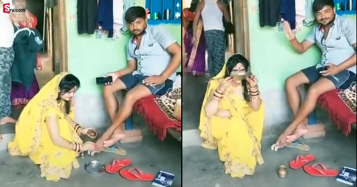 వింత ఆచారం: భర్త కాళ్లు కడిగి, ఆ నీళ్లను తాగిన భార్య.. వీడియో వైరల్!