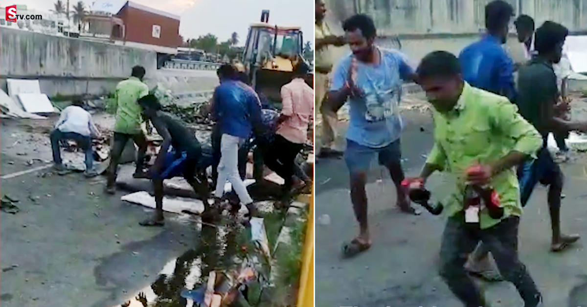 వీడియో: బీరు ట్రక్కు బోల్తా.. మందు కోసం ఎగబడ్డ స్థానికులు..