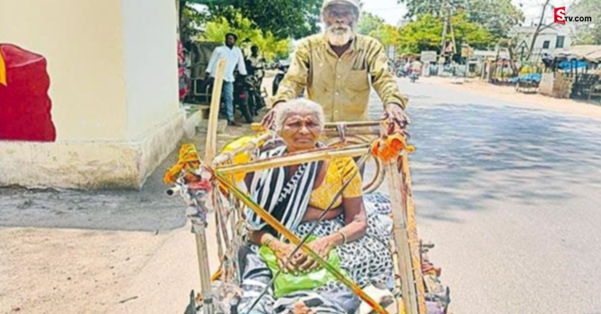 చెక్కబండిలో తల్లిని ఉంచి కుమారుడి ప్రయాణం!