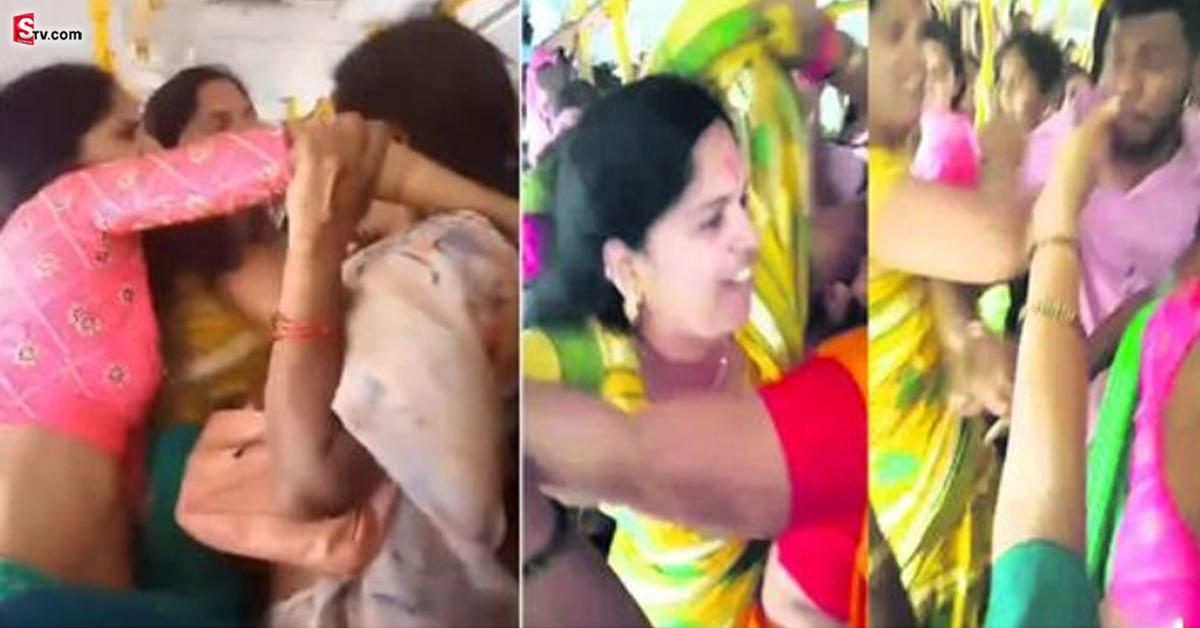 RTC బస్సులో జుట్లు పట్టుకుని కొట్టుకున్న  మహిళలు.. వీడియో వైరల్